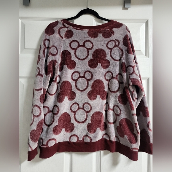 Disney Burgundy  Mickey Mouse Patterned Lounge Wear Terry Sweatshirt - Size L - Picture 4 of 6